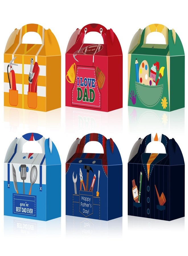 QOUBAI 48pcs Father's Day Gift Boxes Best Dad Paper Treat Boxes Happy Father’s Day Party Favors Box with Handle Decorations I Love Dad Candy Goodie Bags Party Supplies for Men Papa Grandpa(6 Styles) - Image 1